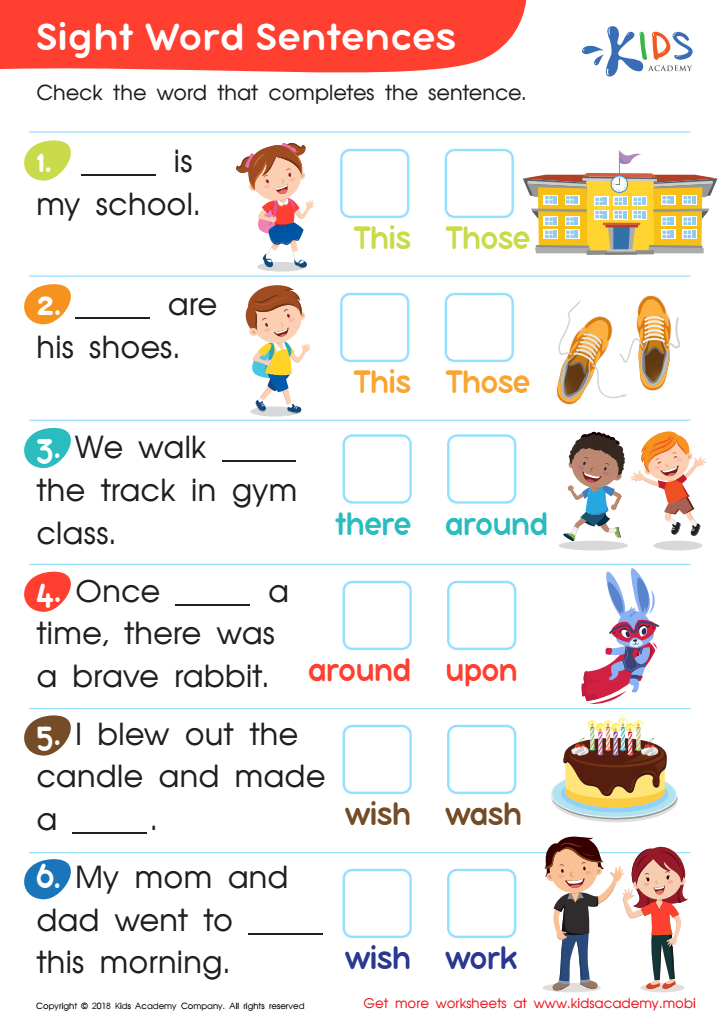Sight Word Sentences Worksheet: Free Printout for Kids
