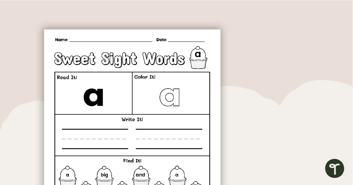 Sweet Sight Words Worksheet - A | Teach Starter