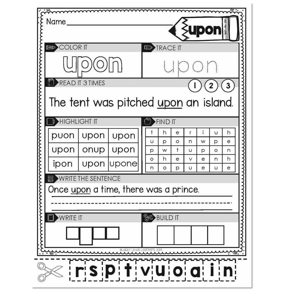 2nd Grade Sight Word Worksheets - Upon - Lucky Little Learners