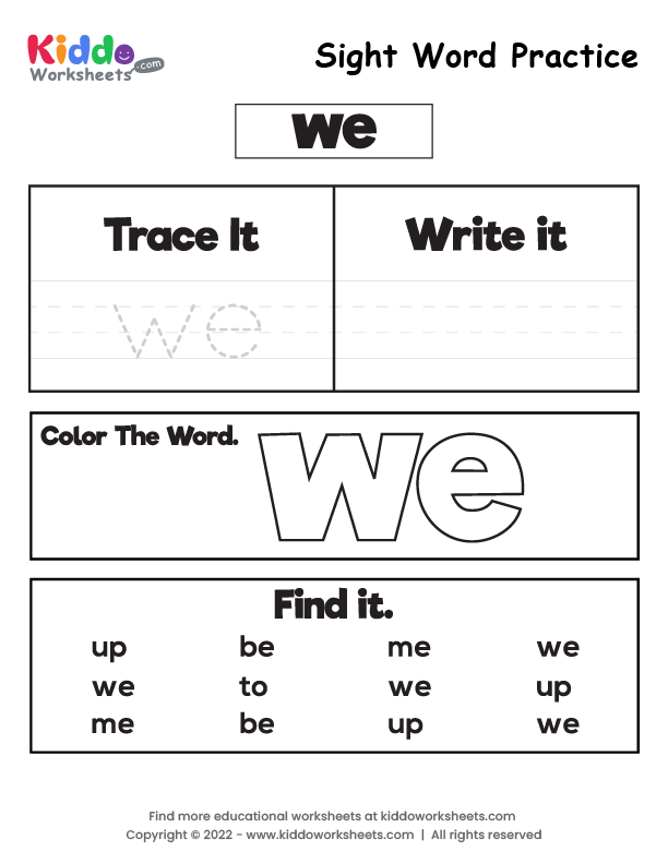Free Printable Sight Word Practice we Worksheet - kiddoworksheets