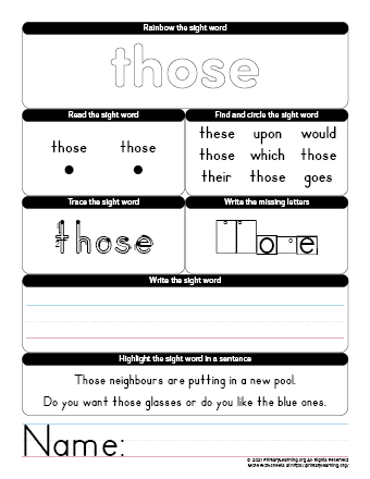 THOSE Sight Word Worksheet  