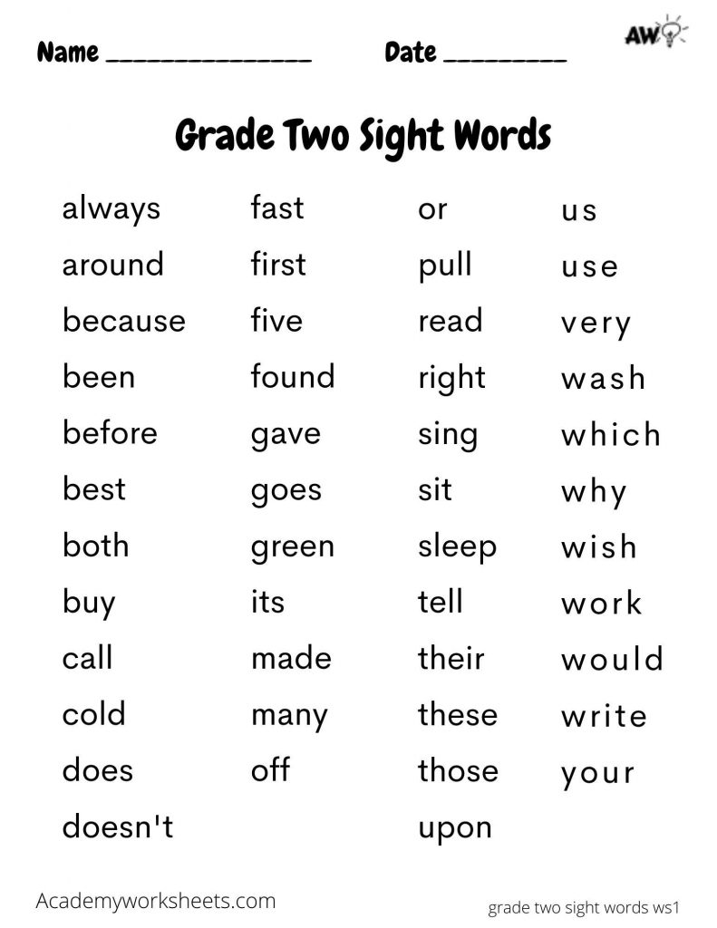 2nd Grade Sight Words - dolch - Academy Worksheets