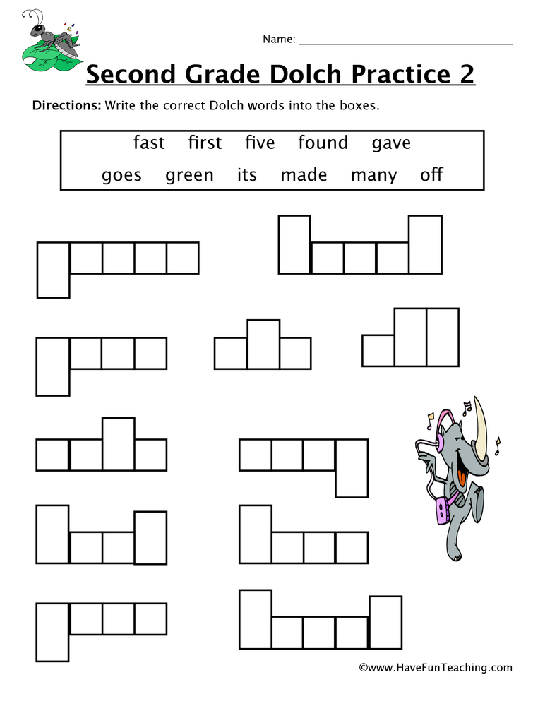 Second Grade Sight Words F to O Worksheet