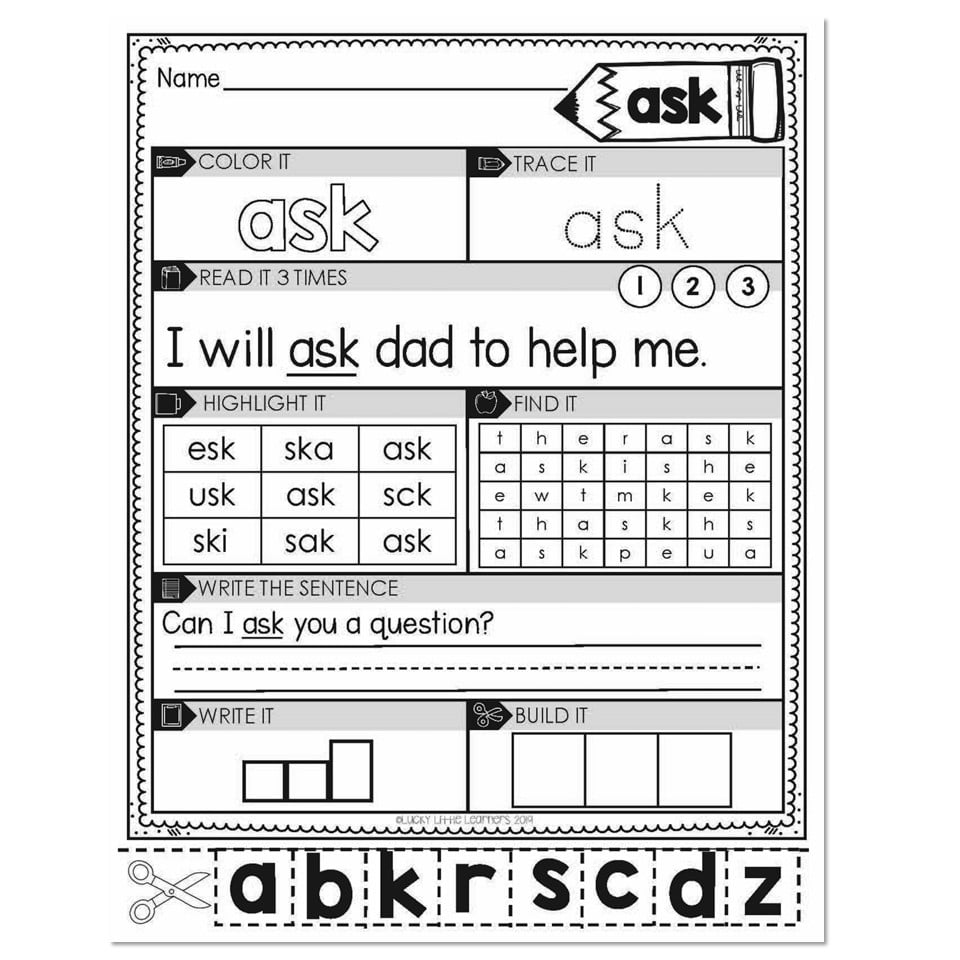 1st Grade Sight Word Worksheets - Ask - Lucky Little Learners