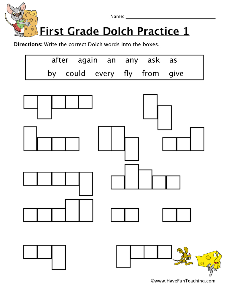 First Grade Sight Words A to G Worksheet  