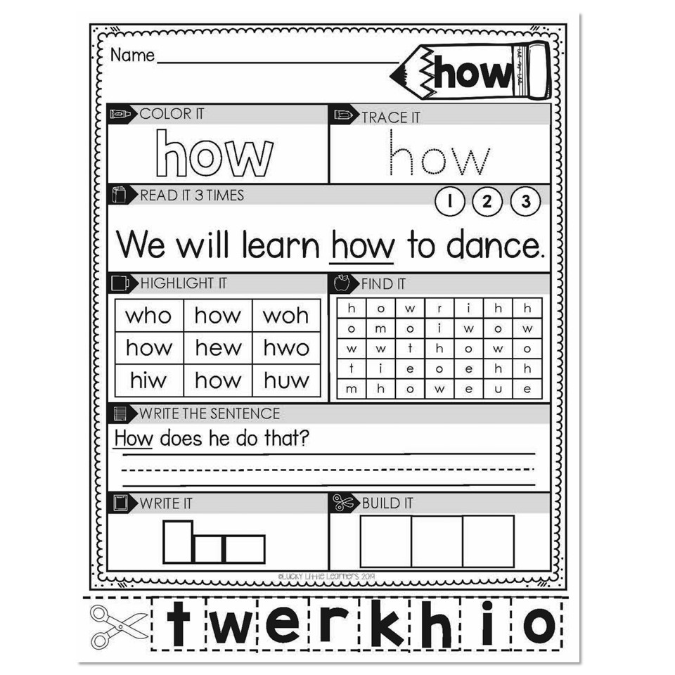 sight word worksheet for first grade