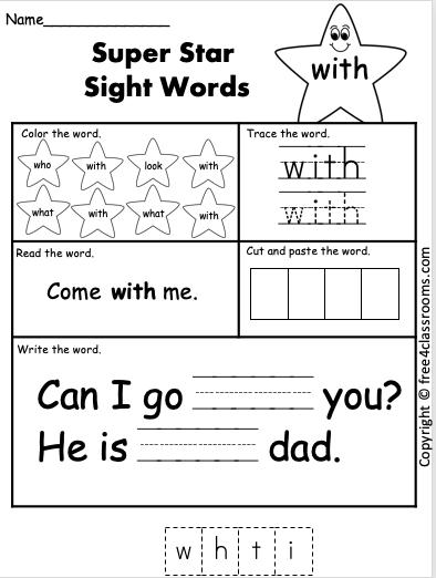 Free Sight Word Worksheet - (with) - ELA Worksheet - Free ...