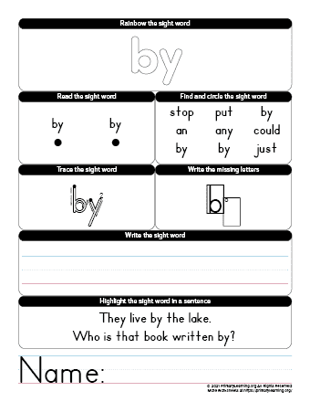 BY Sight Word Worksheet  