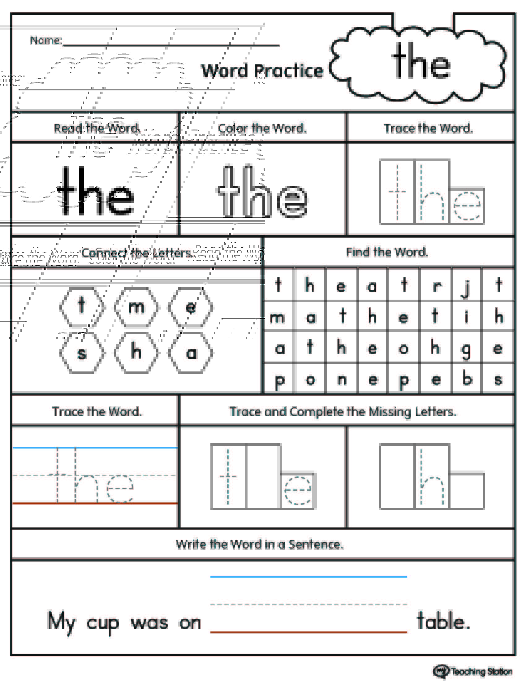FREE* Sight Word the Printable Worksheet | MyTeachingStation.com