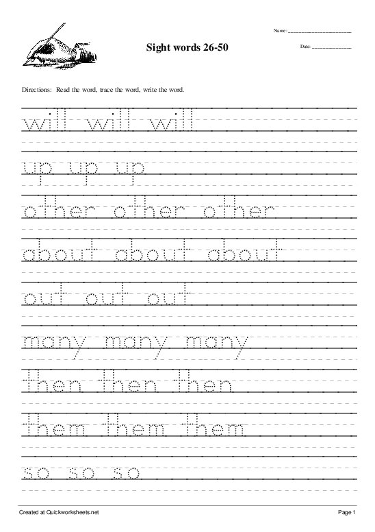 Free Kindergarten Sight Word Worksheets Printable