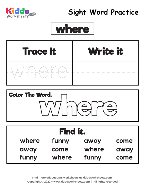 Free Printable Sight Word Practice where Worksheet - kiddoworksheets