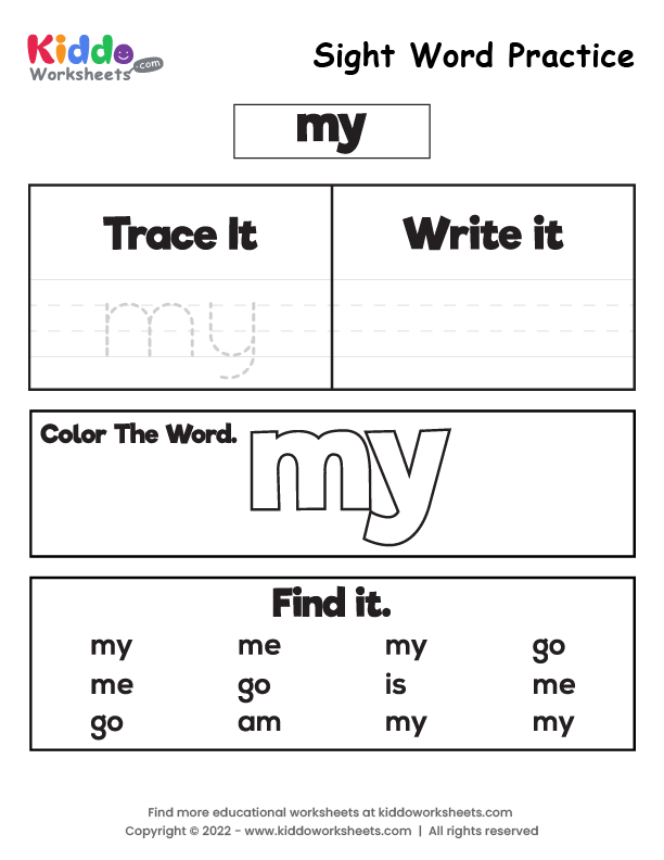Free Printable Sight Word Practice my Worksheet - kiddoworksheets