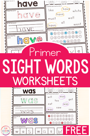 sight words for kindergarten printable worksheet