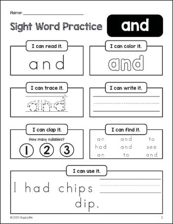 sight words for preschoolers worksheet