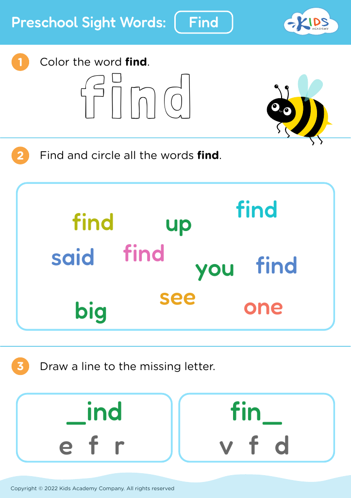 sight words preschool worksheet