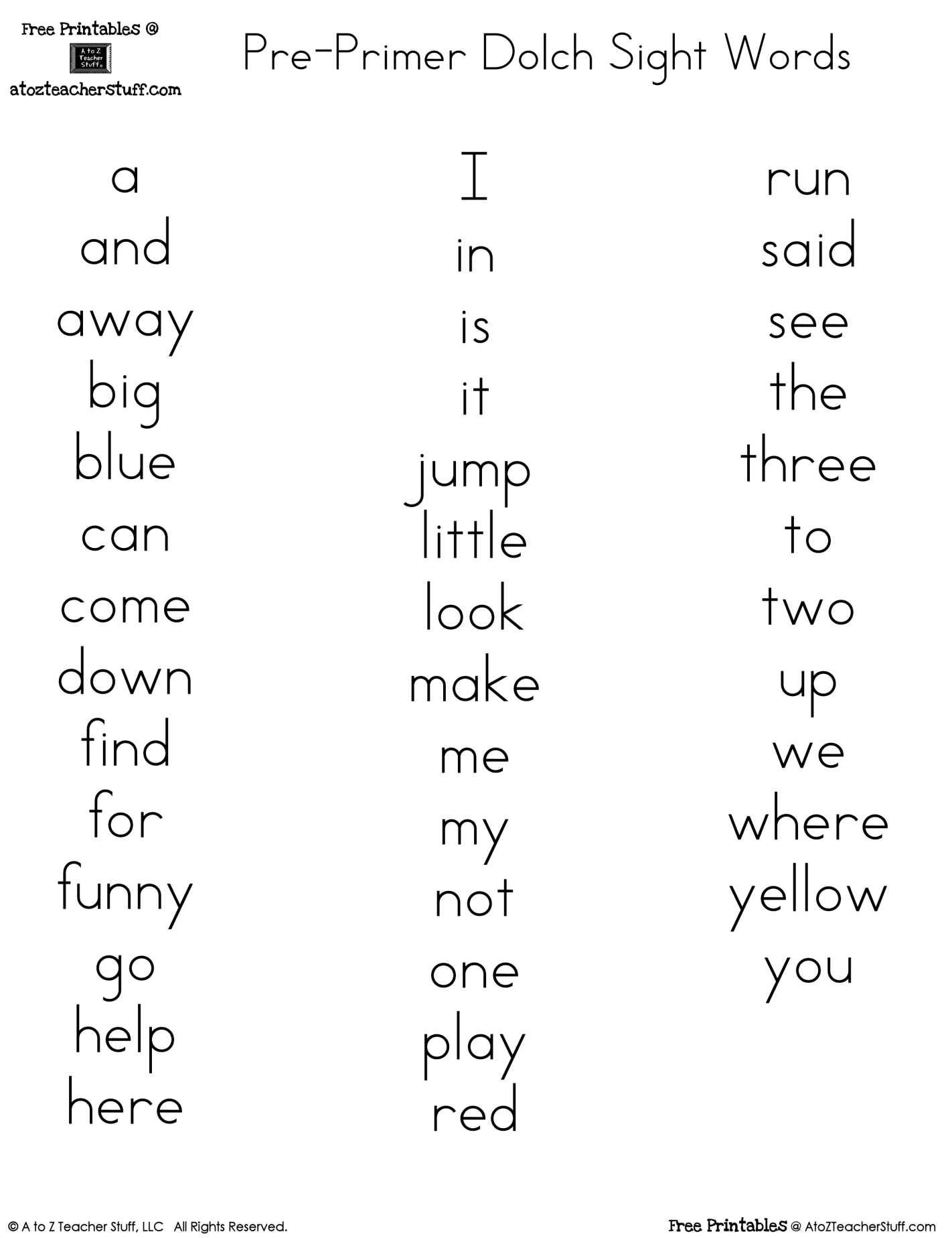 sight words printables
