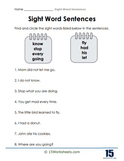 Sight Word Sentences Worksheets - 15 Worksheets Library
