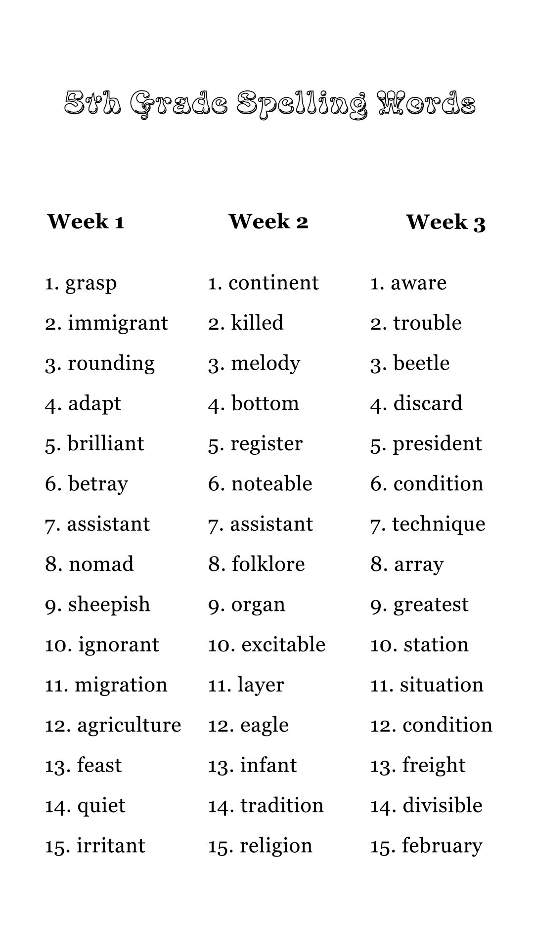 sight words worksheet 5th grade