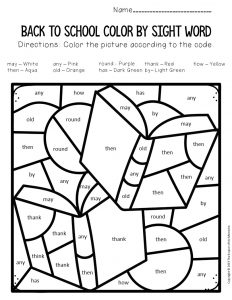 Color by Sight Word Back to School First Grade Worksheets