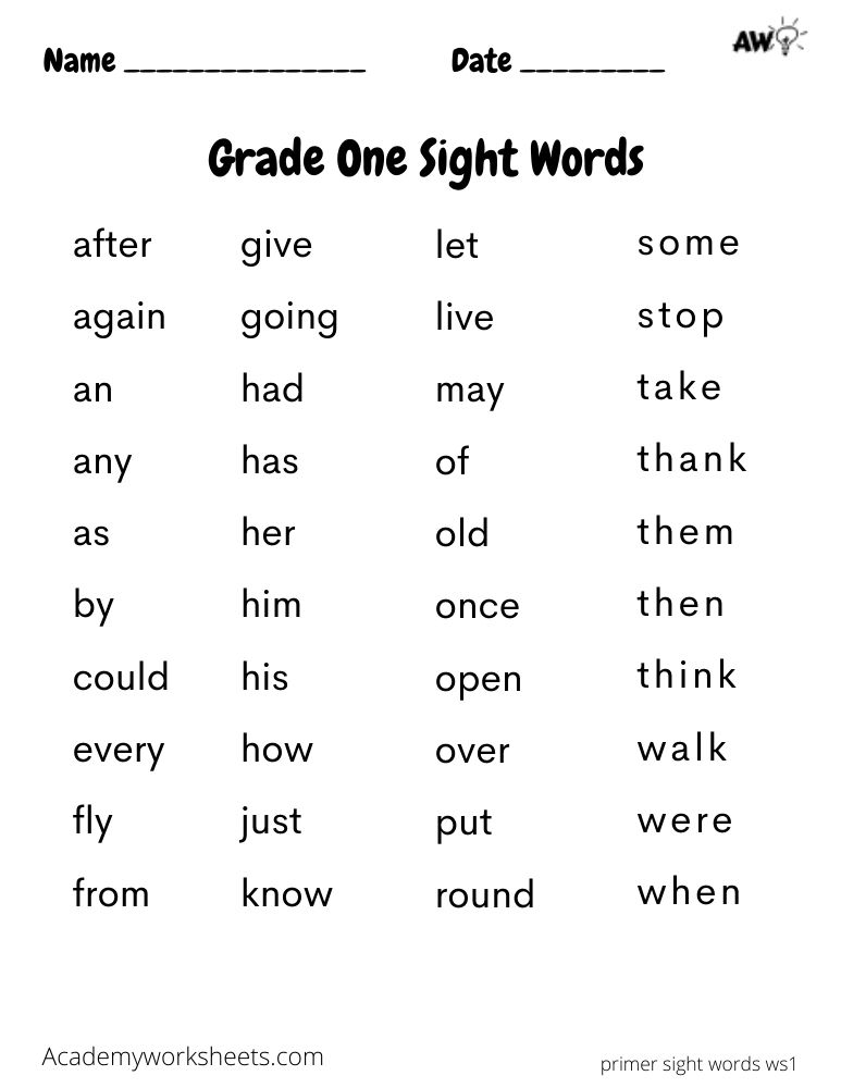 sight words for first grade dolch