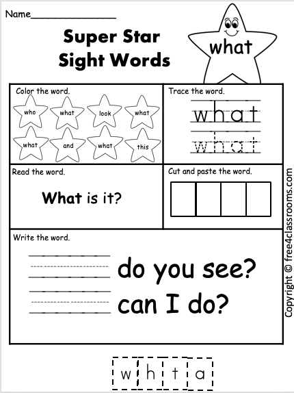 Free Sight Word Worksheet - (what) - Free Worksheets - Free4Classrooms