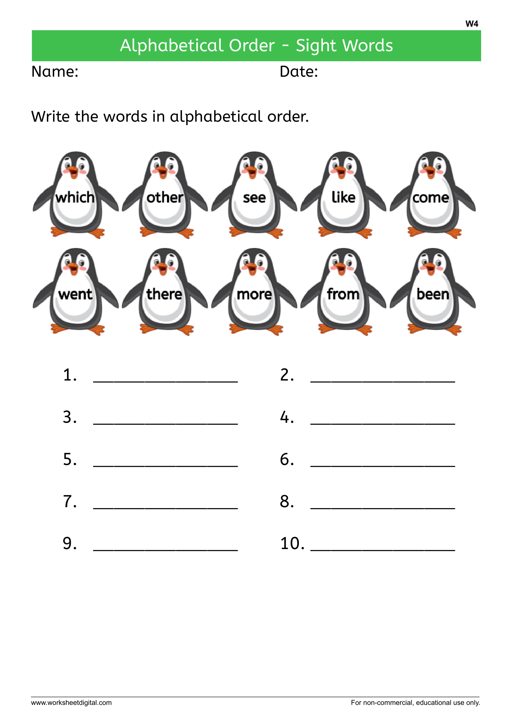 First Grade Sight Words W4 - Worksheet Digital