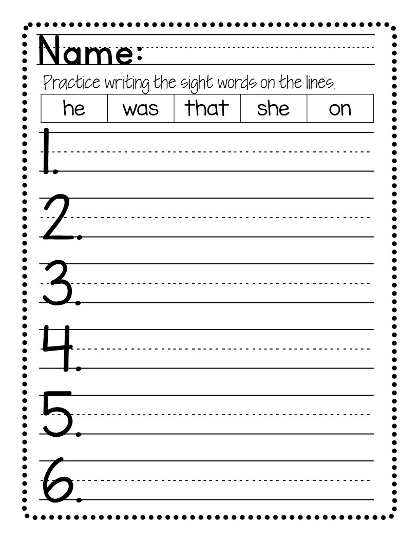 sight words worksheet for kindergarten