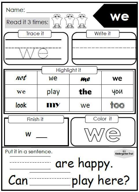 sight words worksheet for preschool