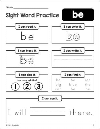 sight words worksheet for preschool