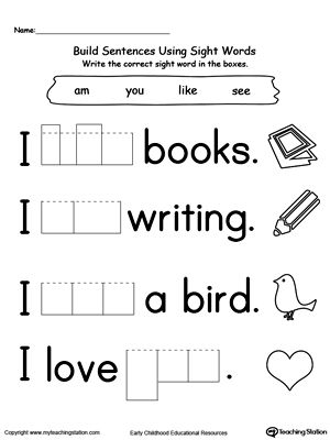 Preschool and Kindergarten Worksheets | Sight words kindergarten ...