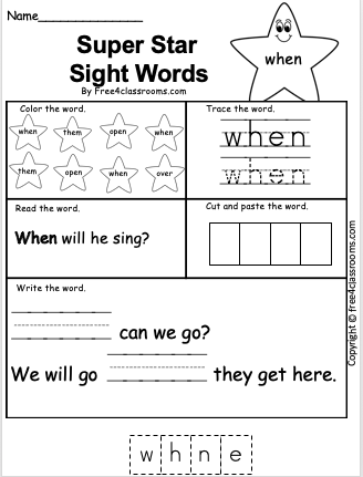 Free Sight Word Worksheet - (when) - Free Worksheets - Free4Classrooms