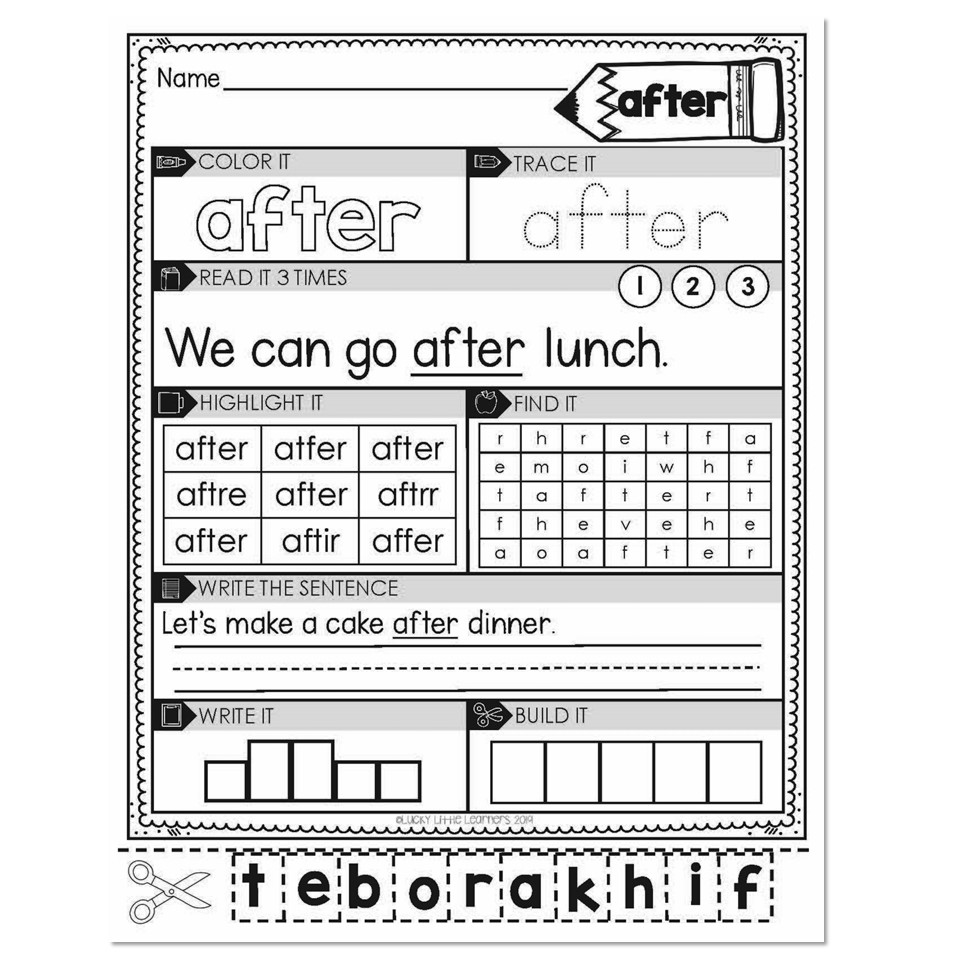 1st Grade Sight Word Worksheets - After - Lucky Little Learners