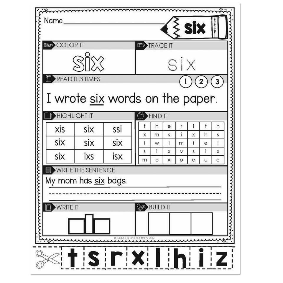 3rd Grade Sight Word Worksheets - Six - Lucky Little Learners