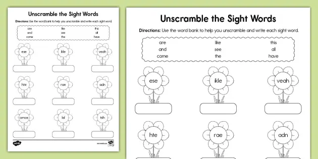 sight worksheet for kindergarten