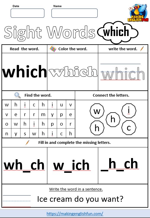 FREE Printable Grade 2 Sight Word Worksheet - “Which”Making ...