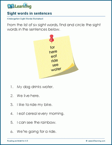 Preschool &  Kindergarten Sight Words Worksheets | Worsheets library