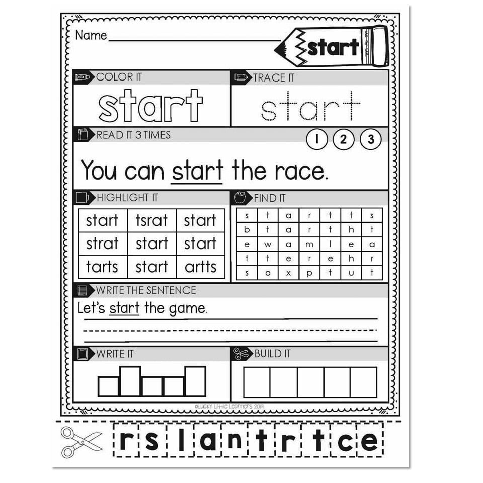 3rd Grade Sight Word Worksheets - Start - Lucky Little Learners