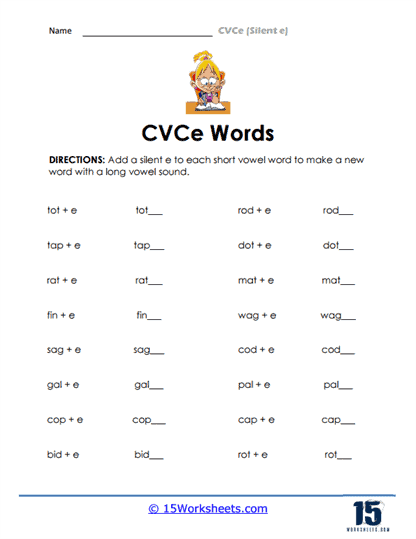 CVCe (Silent e) Worksheets - 15 Worksheets Library