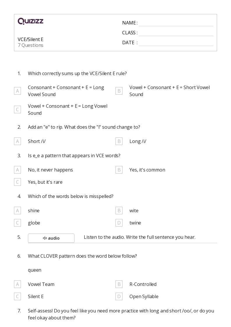 50+ Silent E worksheets for 6th Grade on Quizizz | Free &  Printable