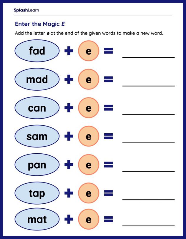 Silent E Worksheets for 1st Graders Online