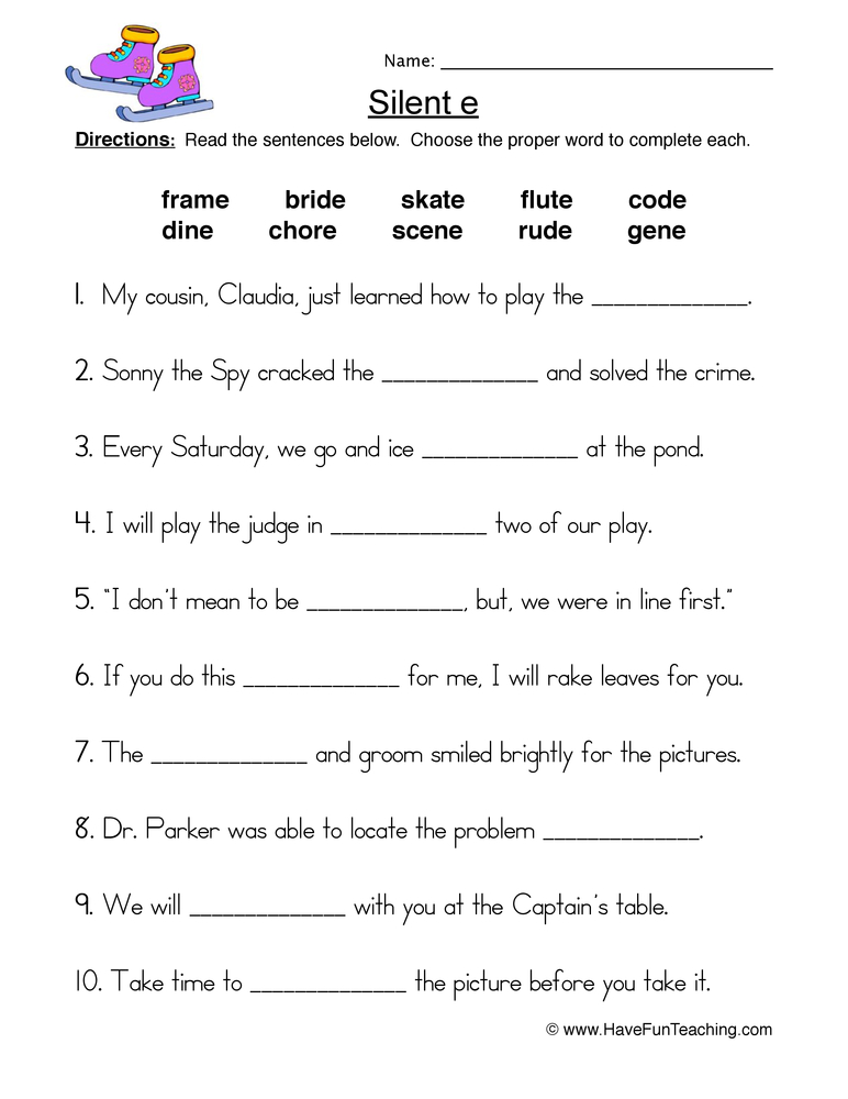 silent e worksheet free printable