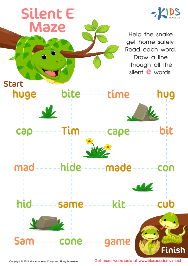 Silent E Maze Worksheet: Free Printable PDF for Kids