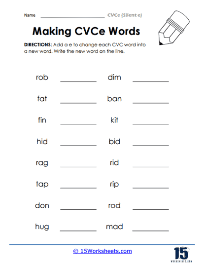 CVCe (Silent e) Worksheets - 15 Worksheets Library