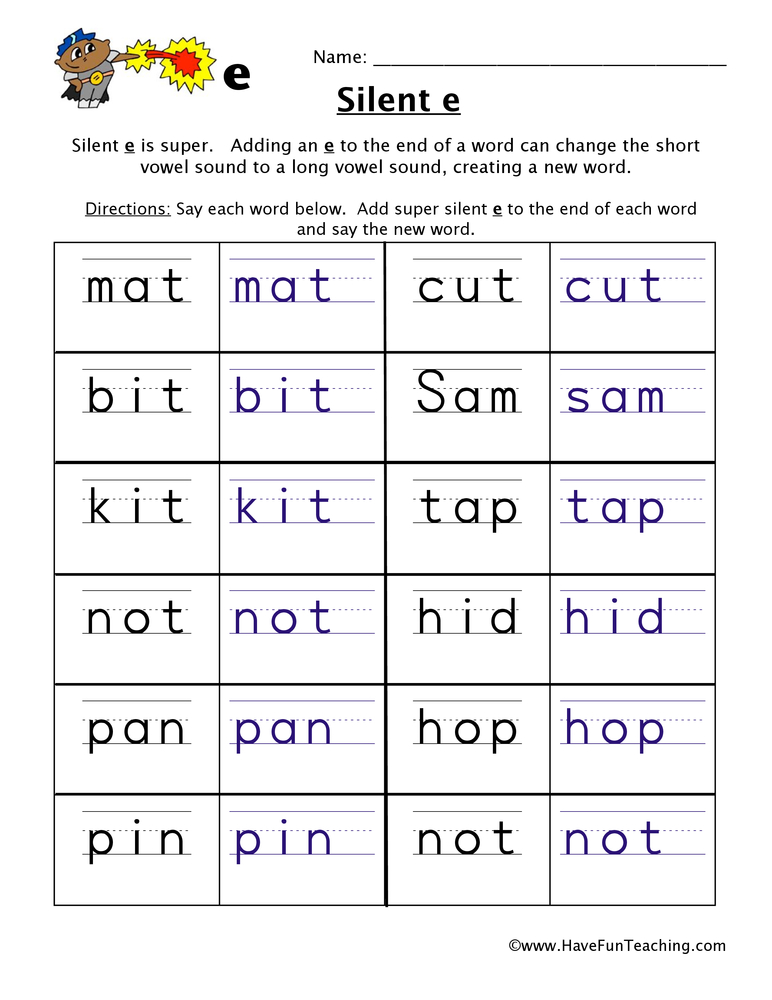 Adding Silent E Worksheet  