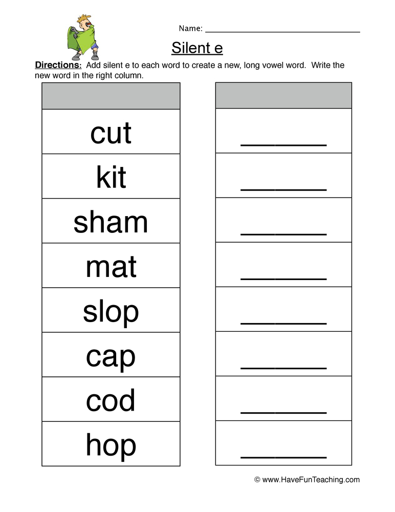Add Silent E Worksheet  