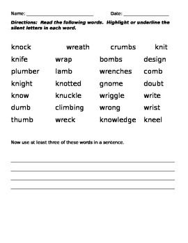 Silent letter worksheet | Letter worksheets, Writing instruction ...