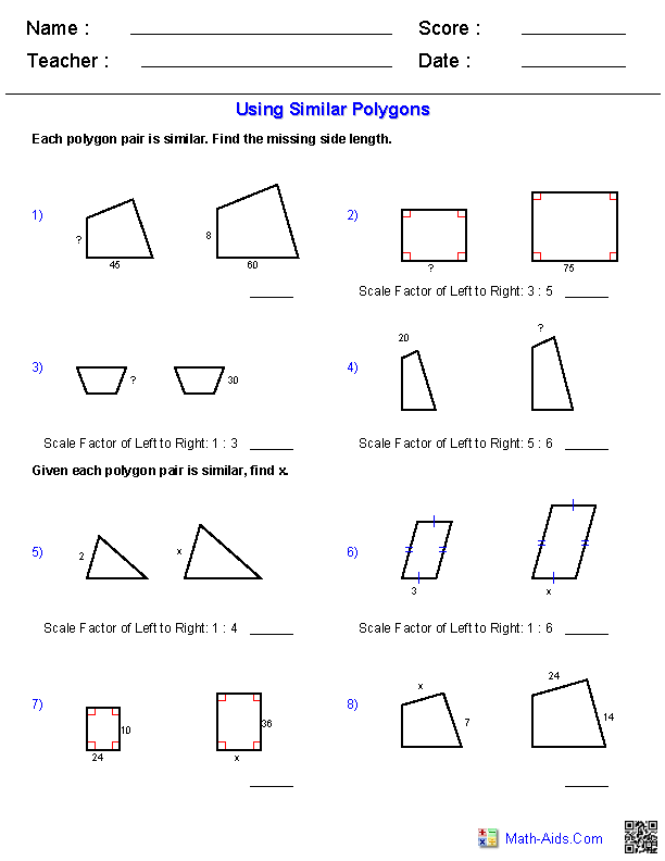 Geometry Worksheets | Similarity Worksheets
