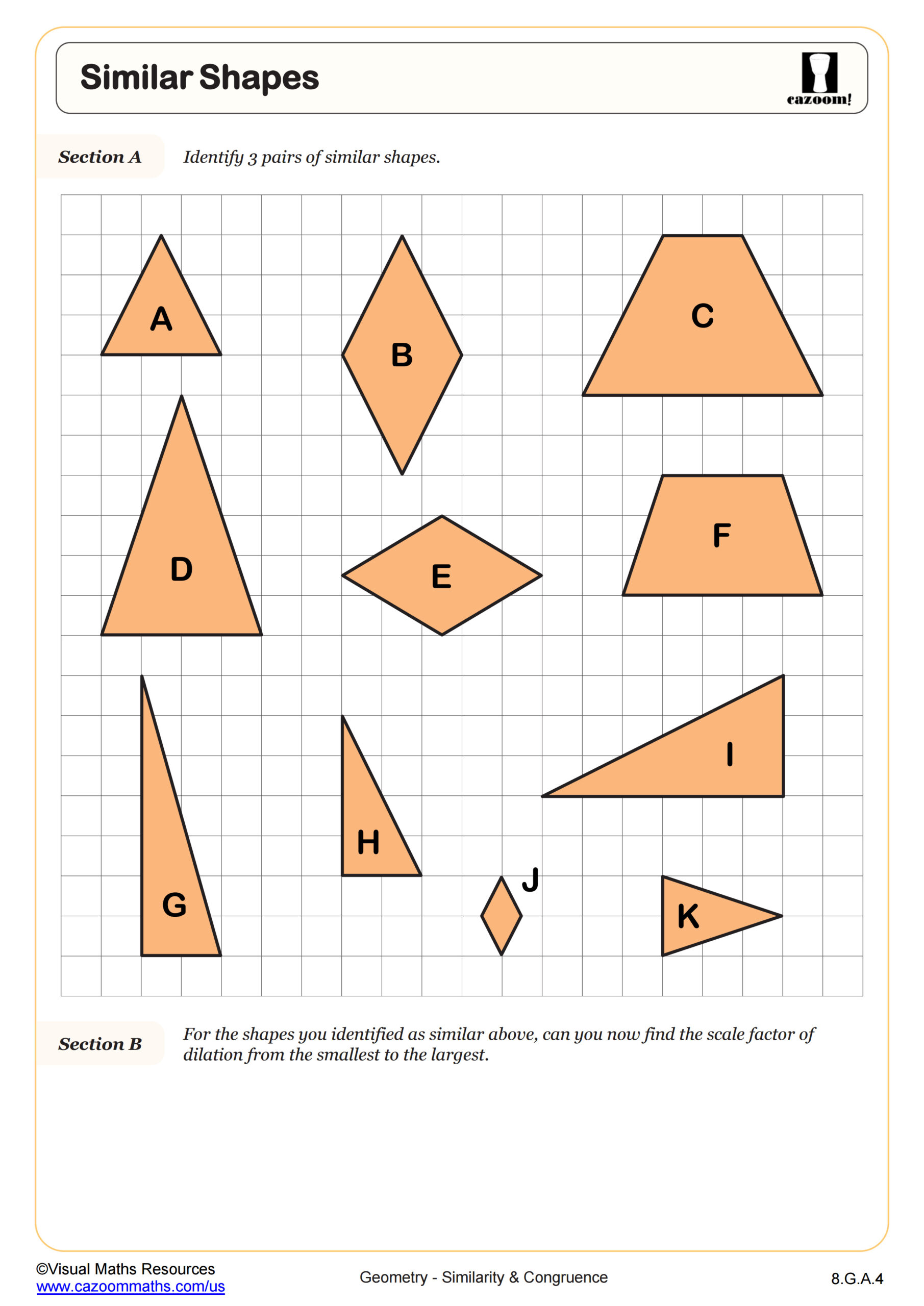 Similar Shapes Worksheet | 8th Grade PDF Worksheets