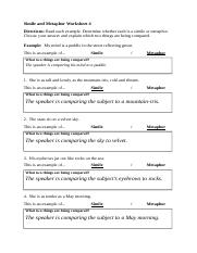 simile and metaphor student worksheet answers
