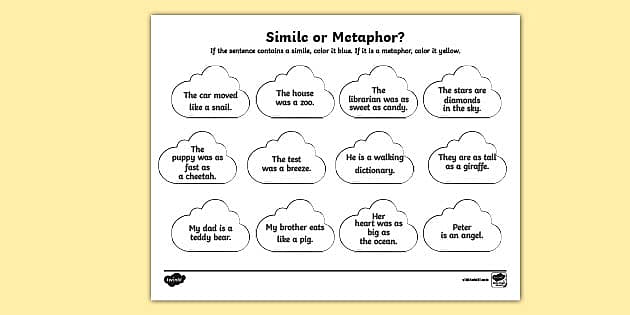 simile and metaphor worksheet pdf